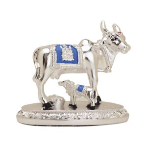 Oval Base Silver Cow With Calf