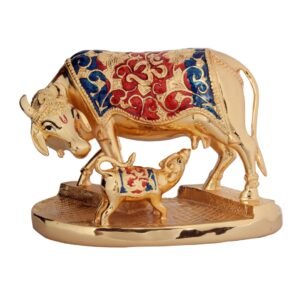 Gold Meenakari Cow With Calf