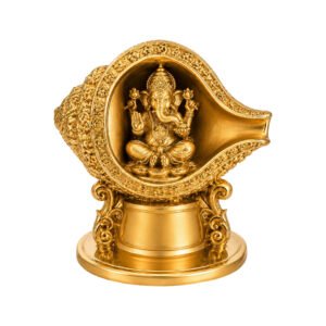 Gold Ganesha Shankh Aasan - Medium