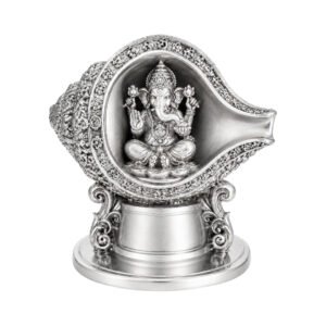 Silver Ganesha Shankh Aasan - Medium